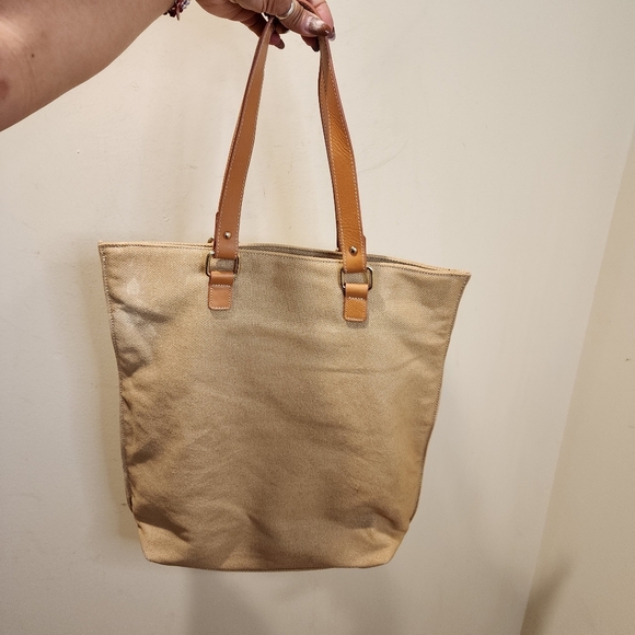 J. Mclaughlin Tan Canvas Tote Bag with Leather Straps - Picture 4 of 13